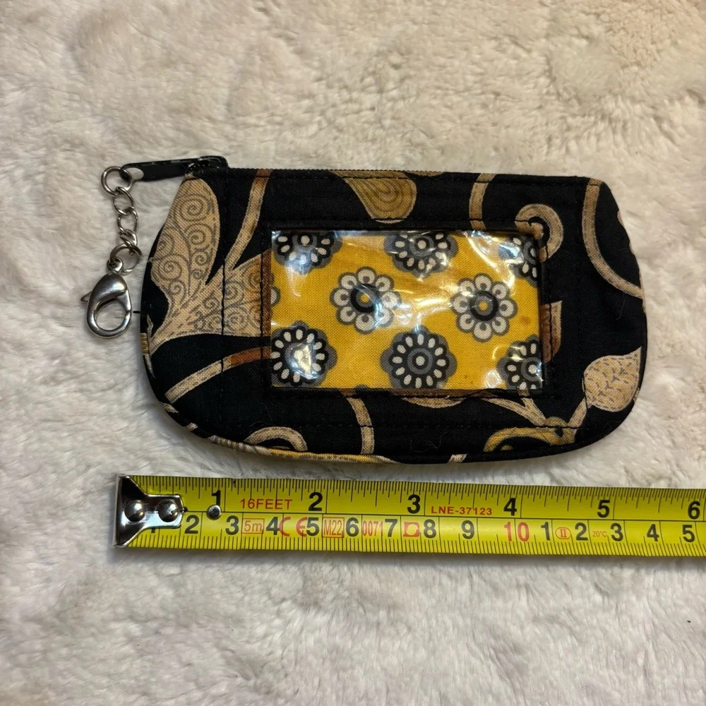 Vera Bradley ID Case Yellow Bird with Lobster Clasp Black Yellow Cream Zip-Up